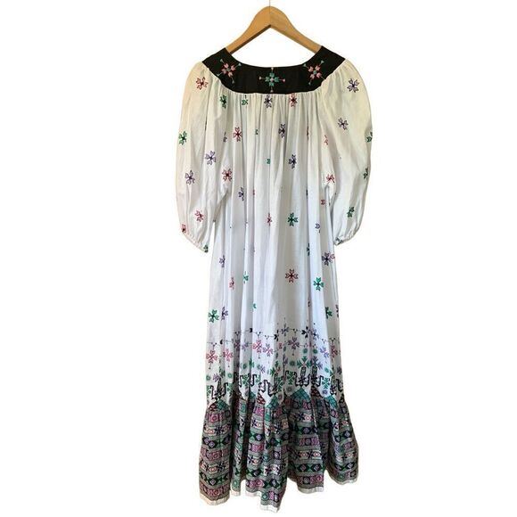 Ramona Rull Vintage Indian Print Caftan Tent Dress White Size M - Picture 9 of 12